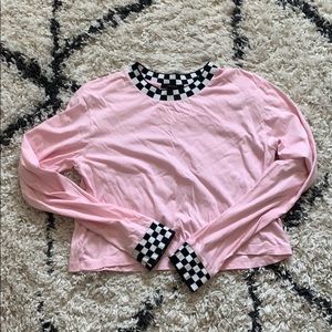 crop top checkered long sleeve